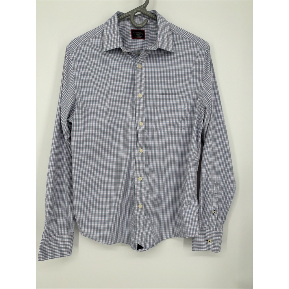 UNTUCKit Pastel Plaid Dalton Pink Blue Plaid Nylon Button Down Medium Slim